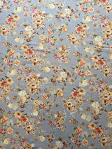 Grey Mercerized Cotton Floral Print Fabric