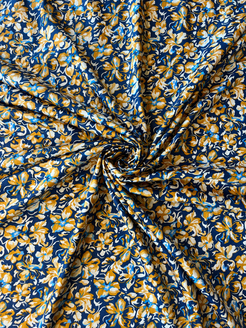 Blue Floral Print Cotton Fabric