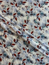 Off White Embroidered Fabric with Leaf Print Fabric