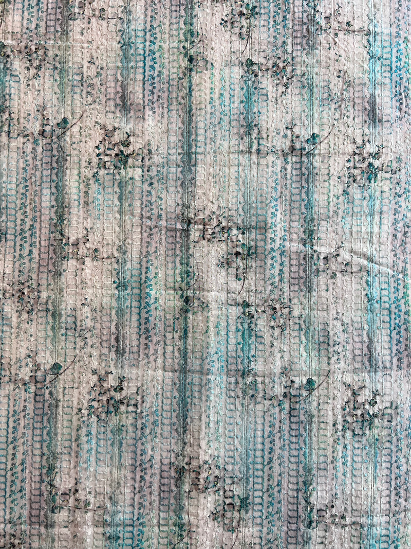 Blue Embroidered Fabric with Abstract Print Fabric