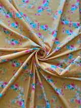 Peach Mercerized Cotton Floral Print Fabric