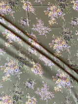 Mint Green Floral Print Muslin Fabric