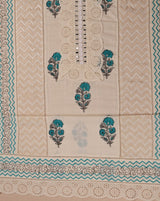 Off White Cotton Block Printed Mirror Work Suit with Embroidered Dupatta