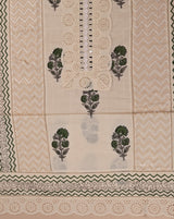 Off White Cotton Block Printed Mirror Work Suit with Embroidered Dupatta