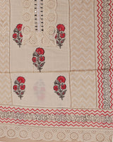 Off White Cotton Block Printed Mirror Work Suit with Embroidered Dupatta