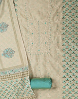 Ivory Colour Embroidered Suit with Contrast Printed Dupatta