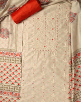 Ivory Colour Embroidered Suit with Contrast Printed Dupatta
