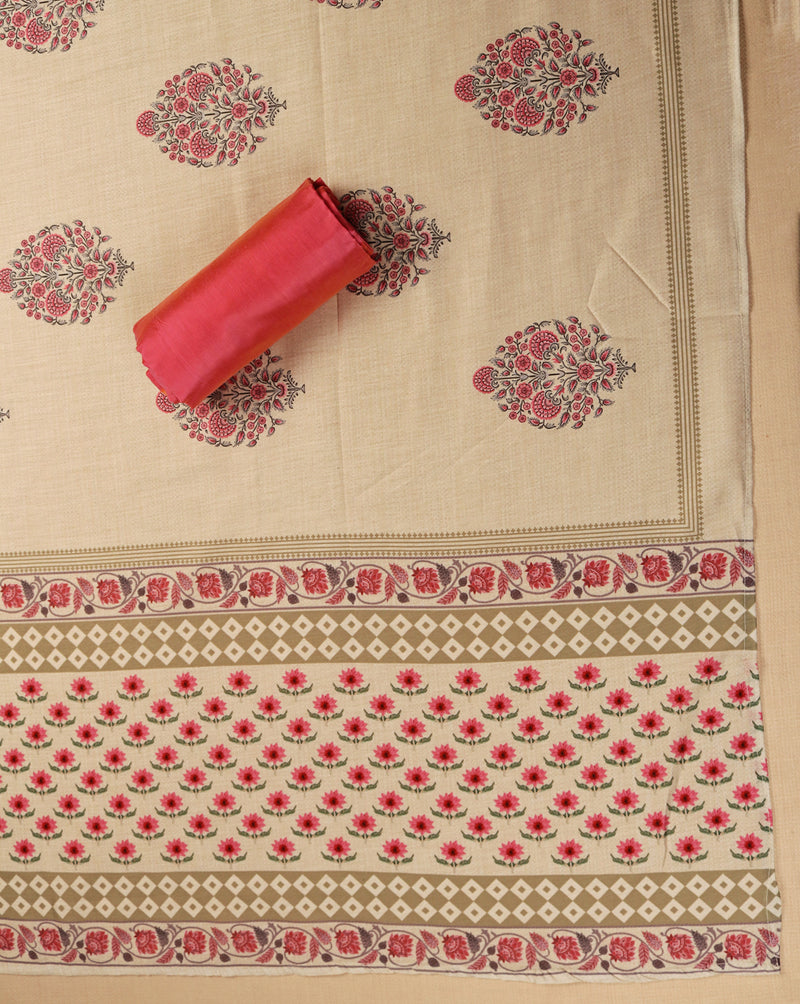 Ivory Colour Embroidered Suit with Contrast Printed Dupatta