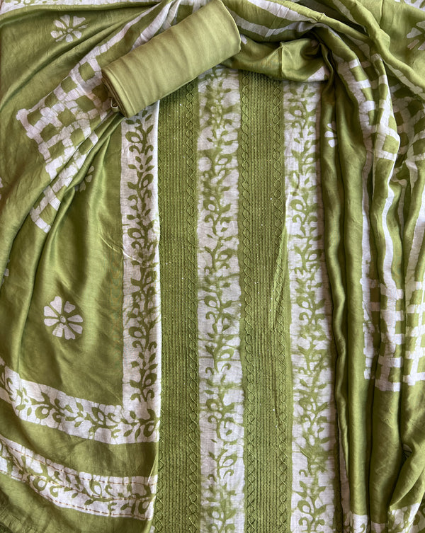 Mint Green Batik Print Chanderi Suit