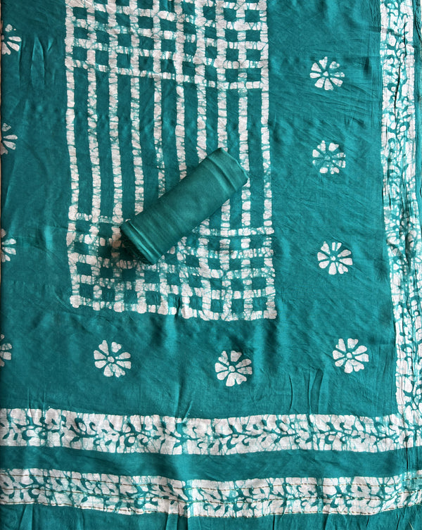 Rama Green Batik Print Chanderi Suit