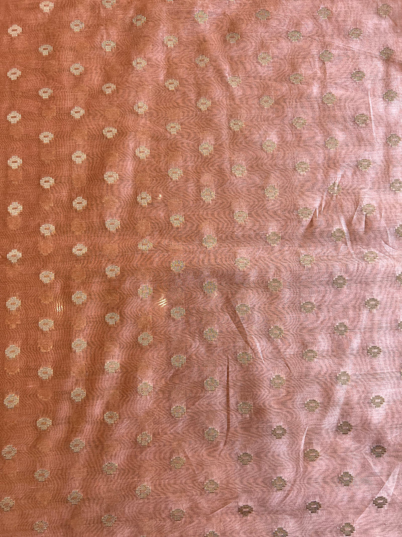 Orange Zari Buti Weaved Fabric