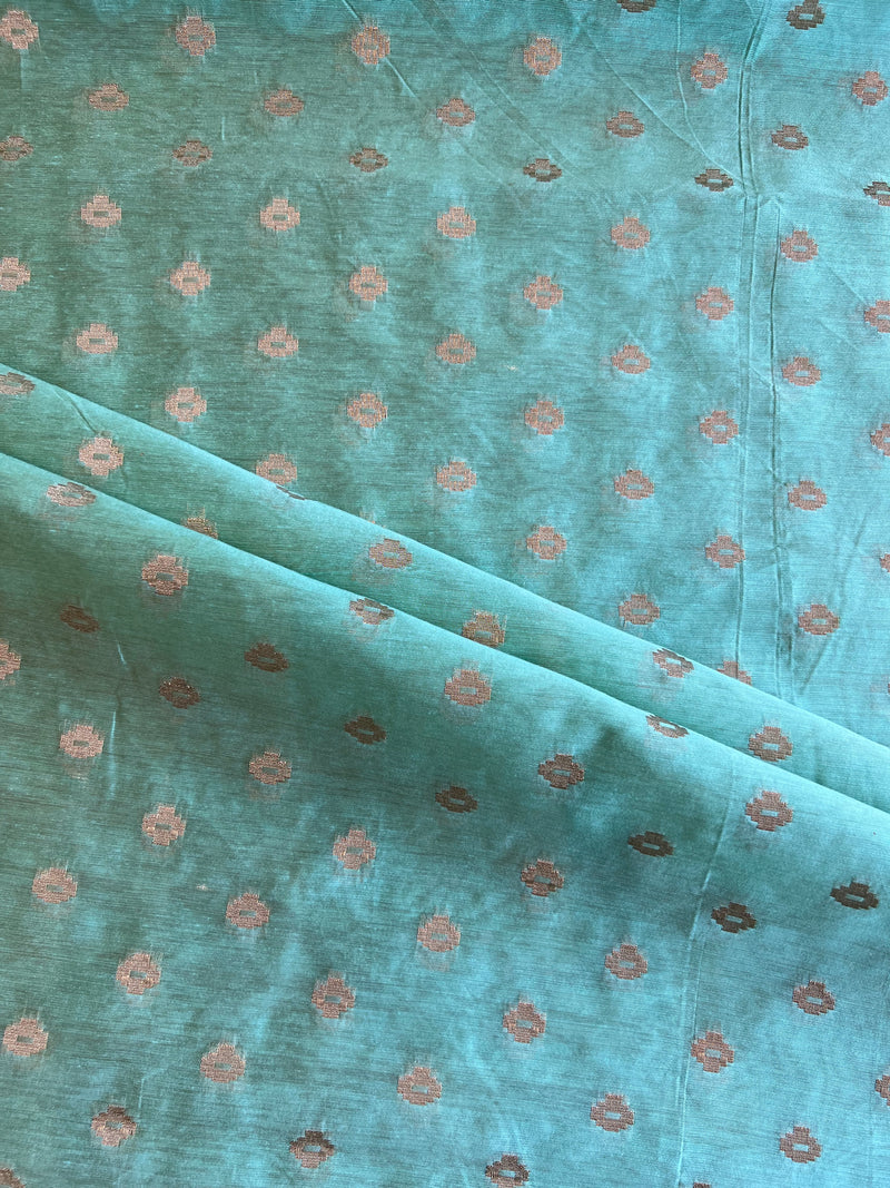 Rama Green Zari Buti Weaved Fabric