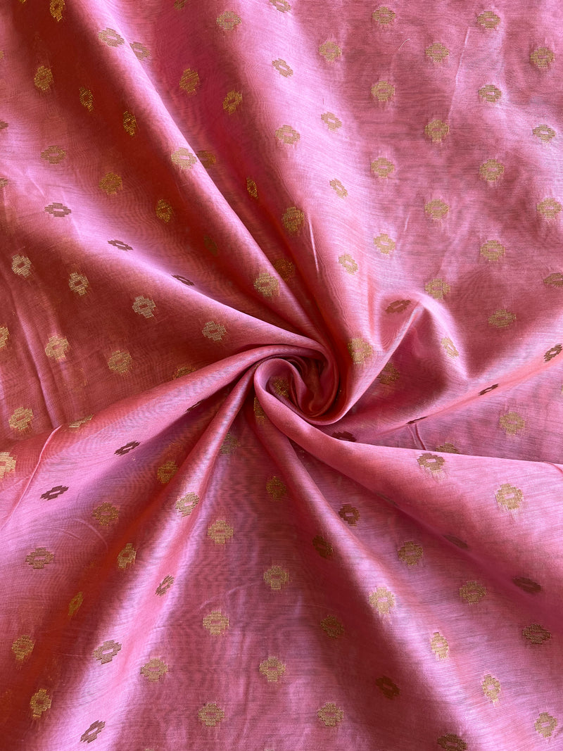 Pink Zari Buti Weaved Fabric