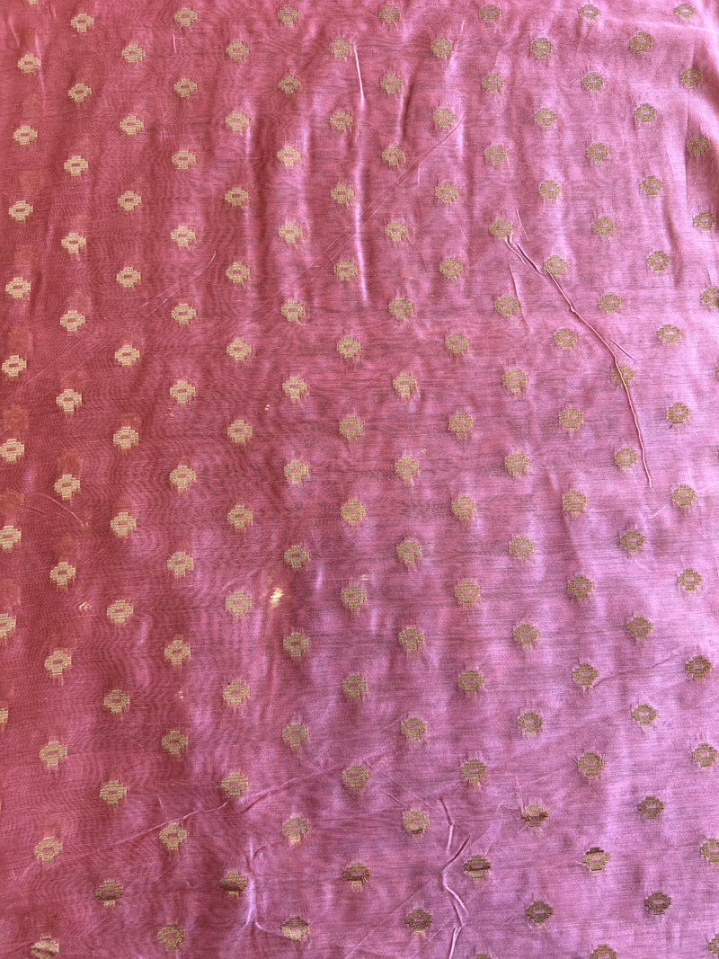 Pink Zari Buti Weaved Fabric