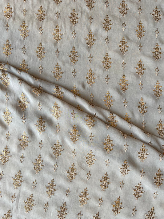 Grey Georgette Embroidered Fabric with Sequence Work