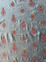 Grey Munga Silk Embroidered Fabric