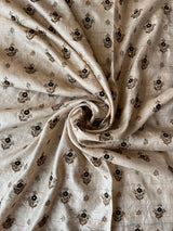 Beige Tusser Silk with Black Embroidered Butis Fabric