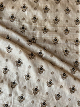 Beige Tusser Silk with Black Embroidered Butis Fabric