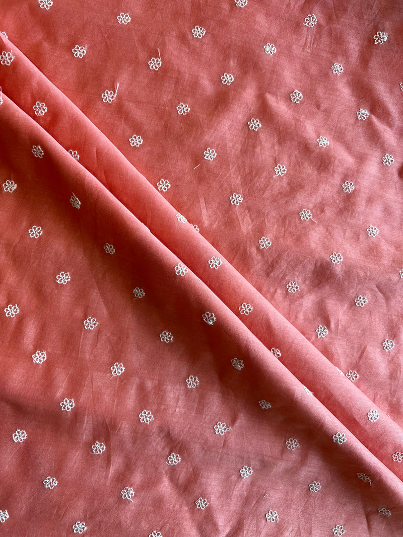 Peach Embroidered Chanderi Fabric