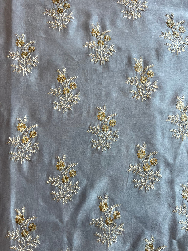 Sky Blue Embroidered Chanderi Fabric