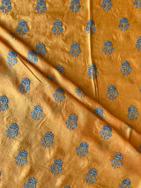 Saffron Silk Zari Work Embroidered Fabric