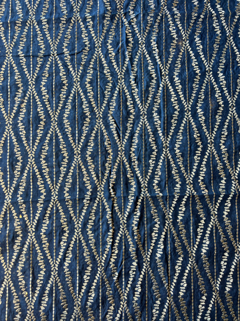 Navy Blue Munga Silk Embroidered Fabric