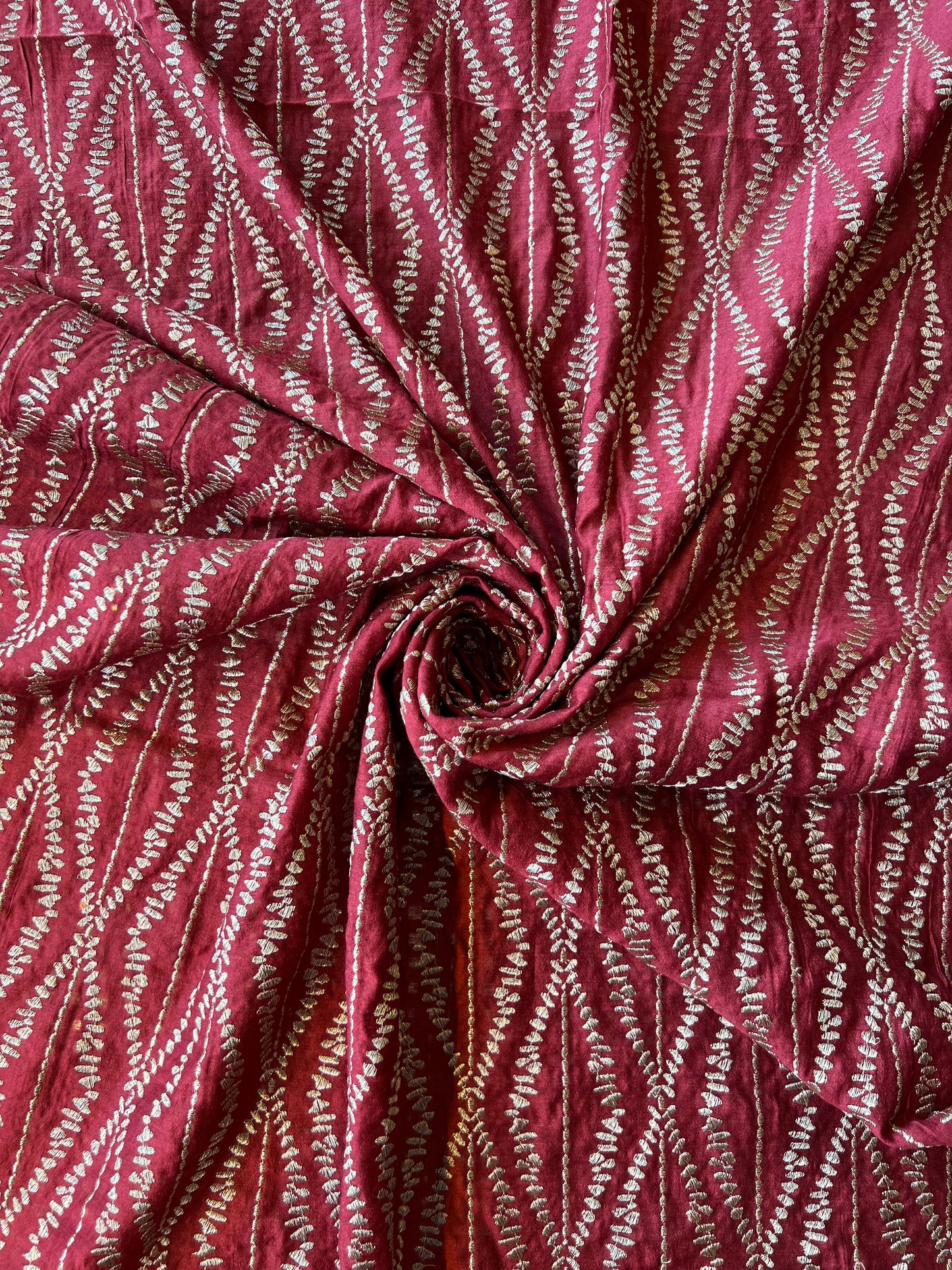 Maroon Munga Silk Embroidered Fabric