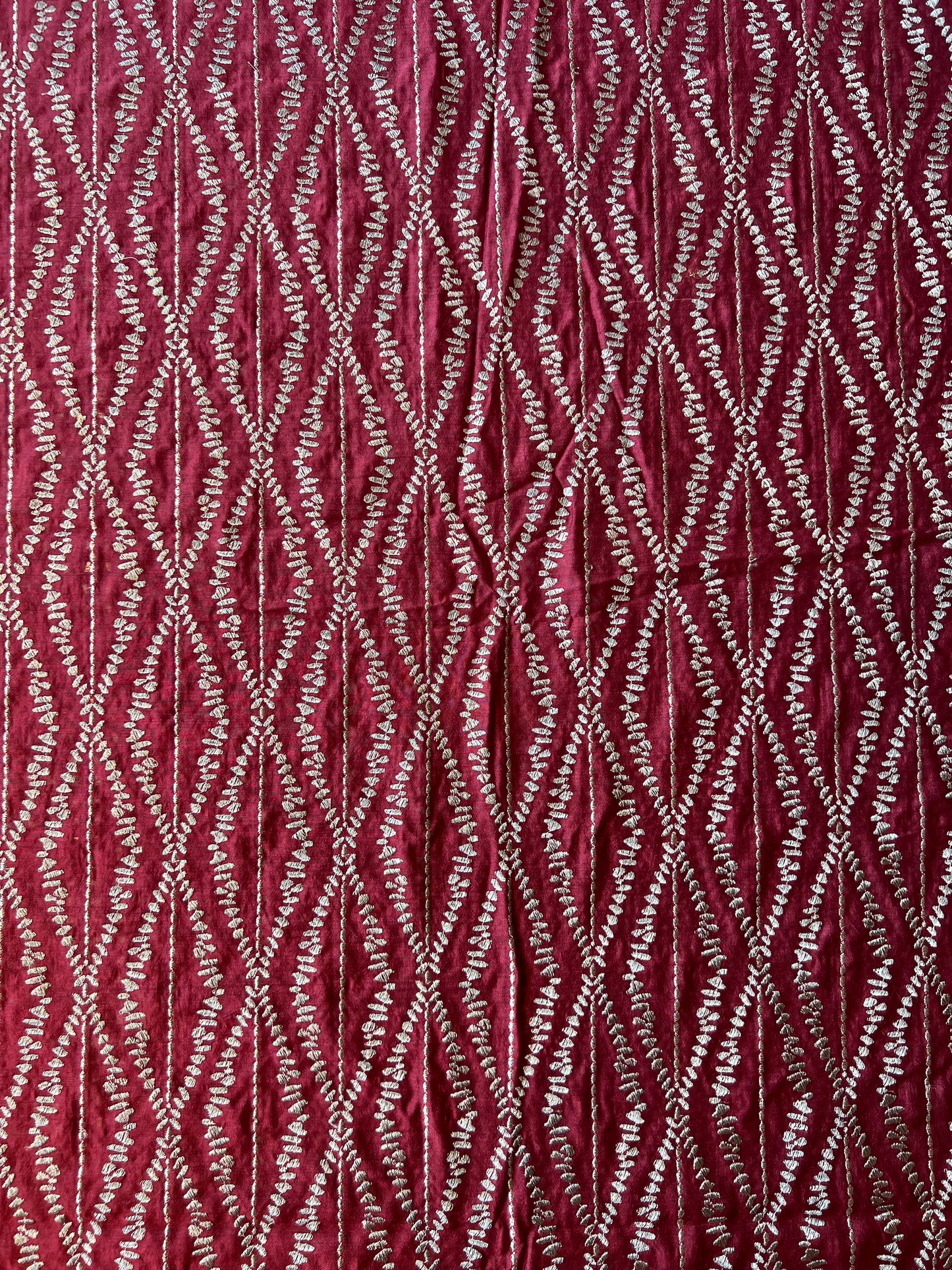 Maroon Munga Silk Embroidered Fabric