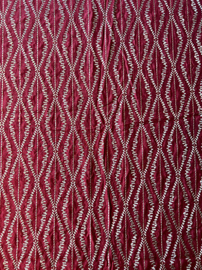 Maroon Munga Silk Embroidered Fabric