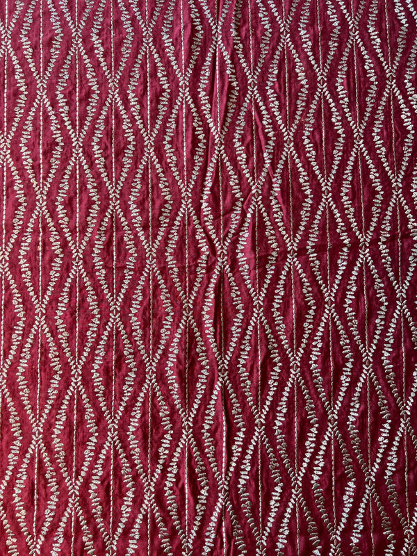 Maroon Munga Silk Embroidered Fabric
