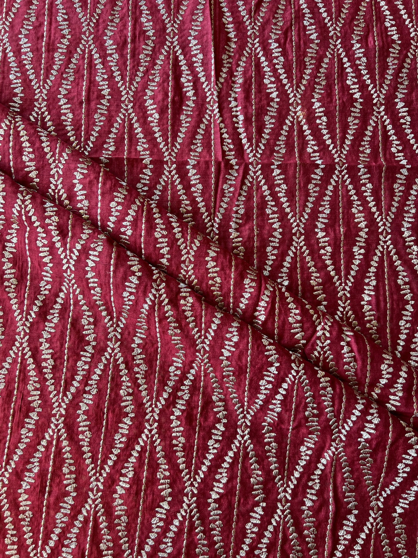 Maroon Munga Silk Embroidered Fabric