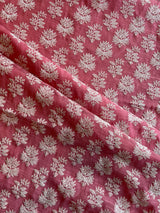 Onion Pink Embroidered Handloom Maheshwari Fabric