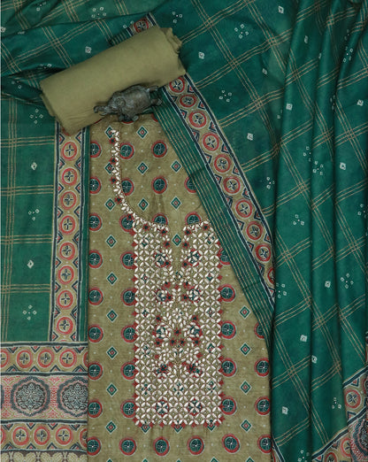 Lime Gota Work Suit Set with contrast Bhandani Dupatta