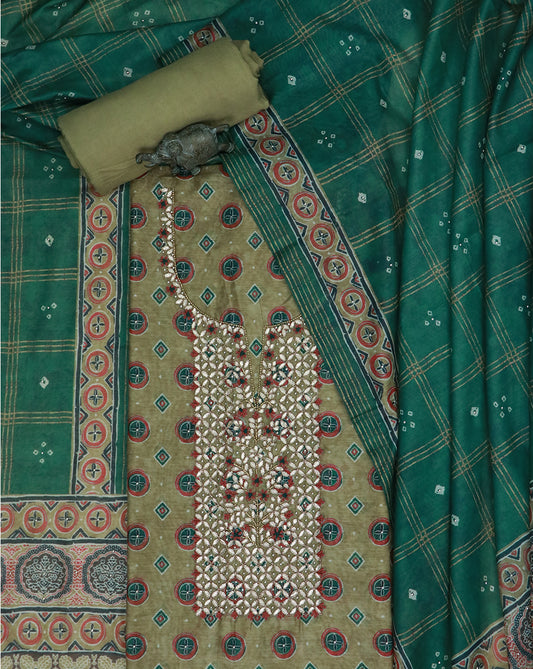 Lime Gota Work Suit Set with contrast Bhandani Dupatta