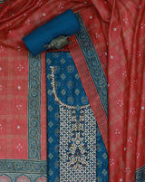 Blue Gota Work Suit Set with contrast Bhandani Dupatta
