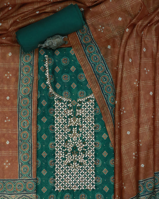 Rama Green Gota Work Suit Set with contrast Bhandani Dupatta