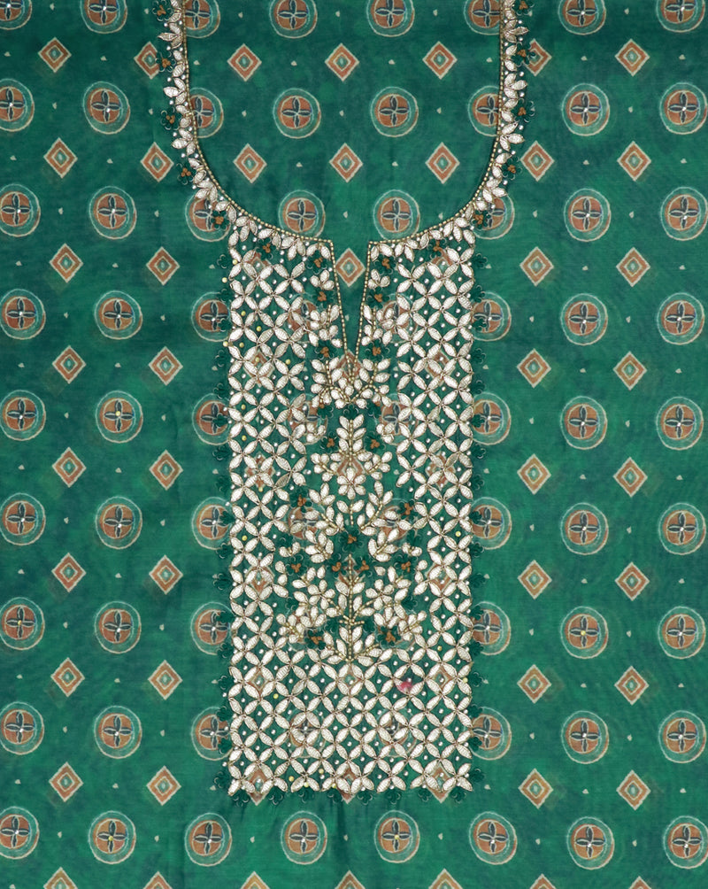 Rama Green Gota Work Suit Set with contrast Bhandani Dupatta