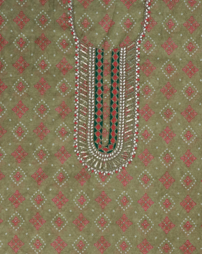 Lime Sequence and Gota Work Suit Set with contrast Bhandani Dupatta