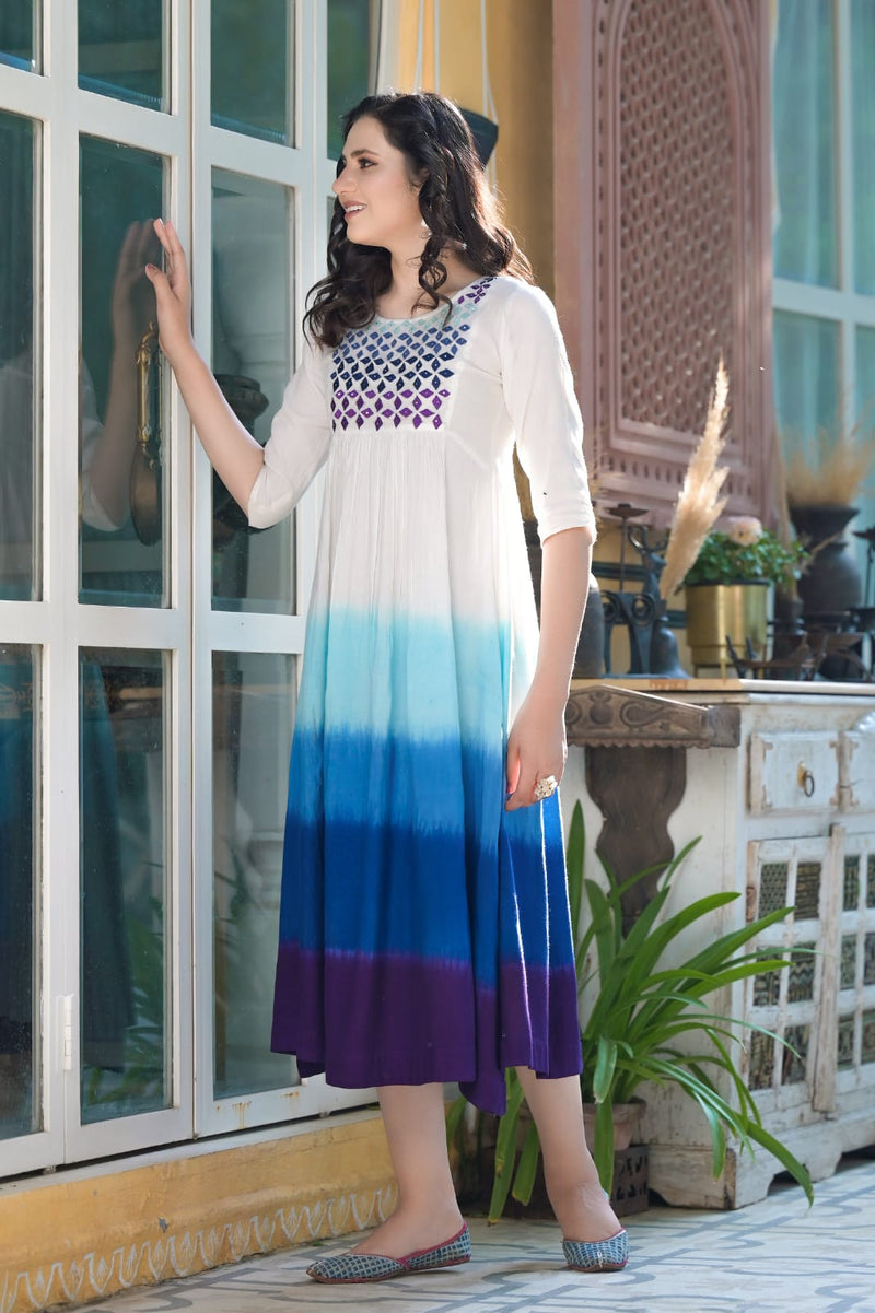 Cotton Multi Colour Dress with Mirror Work
