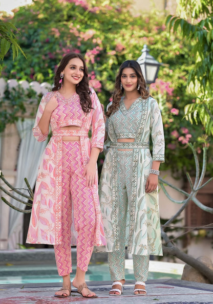 Green Cotton Summer Wear Indo Western Set