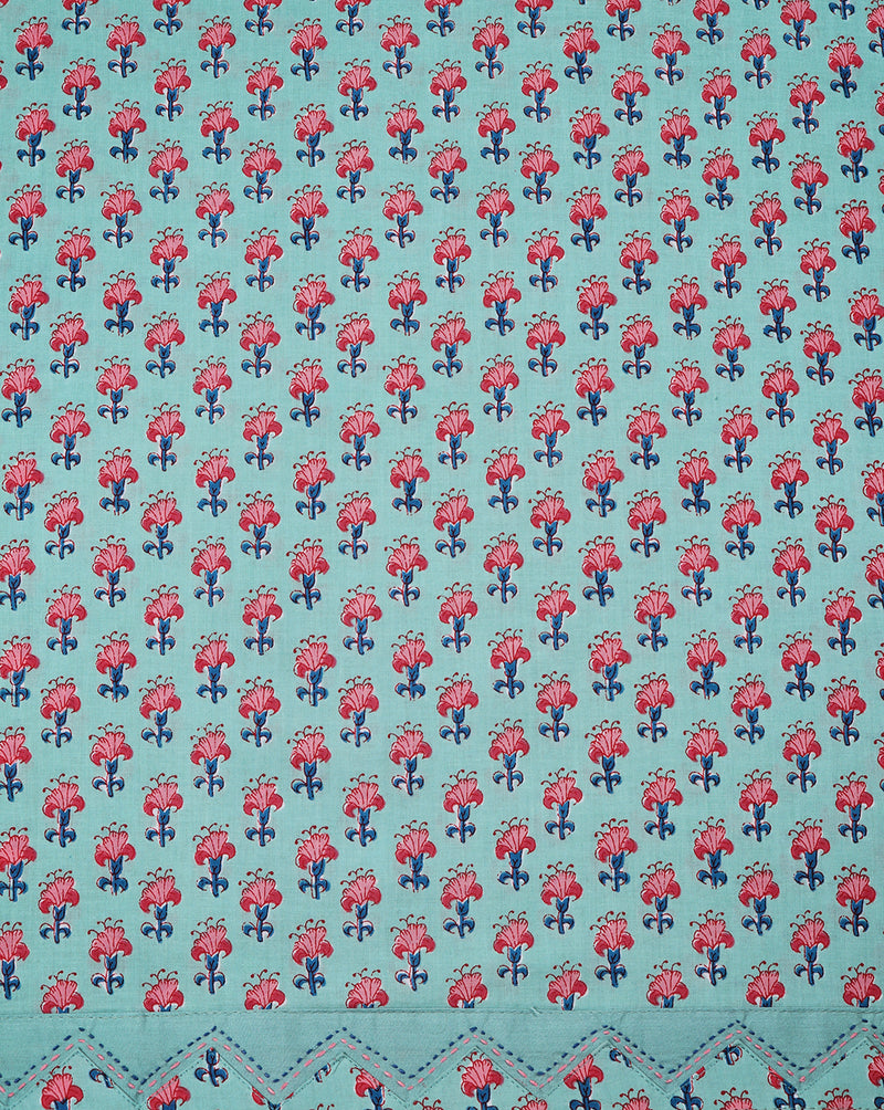 Sky Blue Block Printed Cotton Suit with Shaded Sequence Work Dupatta