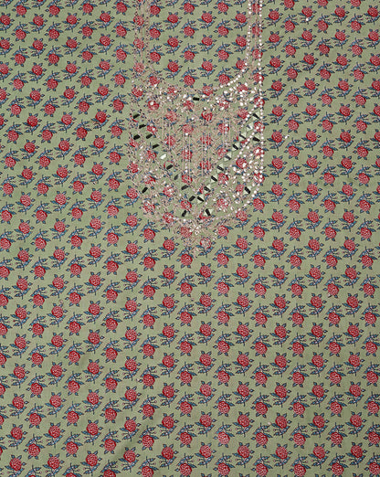 Green Mirror Work Cotton Suit with Chiffon Shaded Dupatta