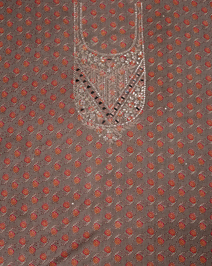 Grey Mirror Work Cotton Suit with Chiffon Shaded Dupatta