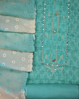 Turquoise Printed Cotton Suit with Embroidered Kota Doriya Dupatta