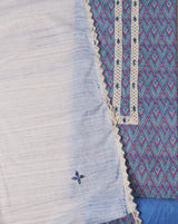 Blue Cotton Suit with Mulmul Mirror Work Dupatta