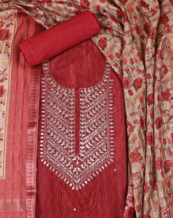 Rust Chanderi Gota Patti Suit with Floral Dupatta