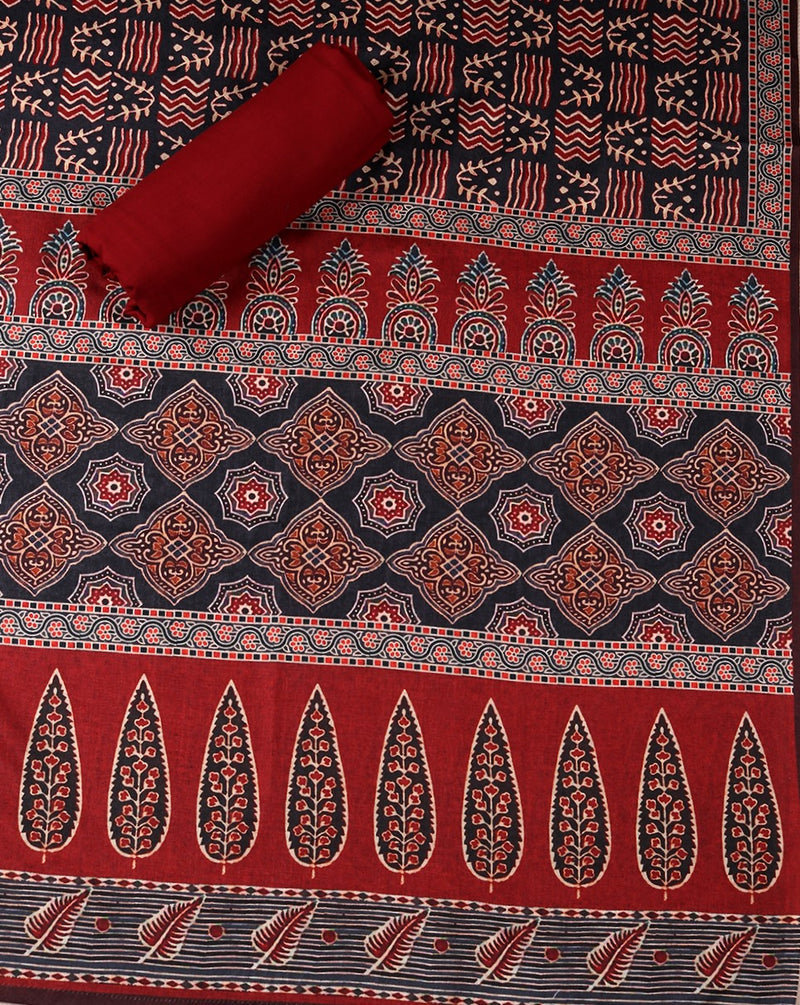 Ajrakh Cotton Semi Natural Dye Screen Print Kantha Work Dress Material –  ETHNICS OF KUTCH
