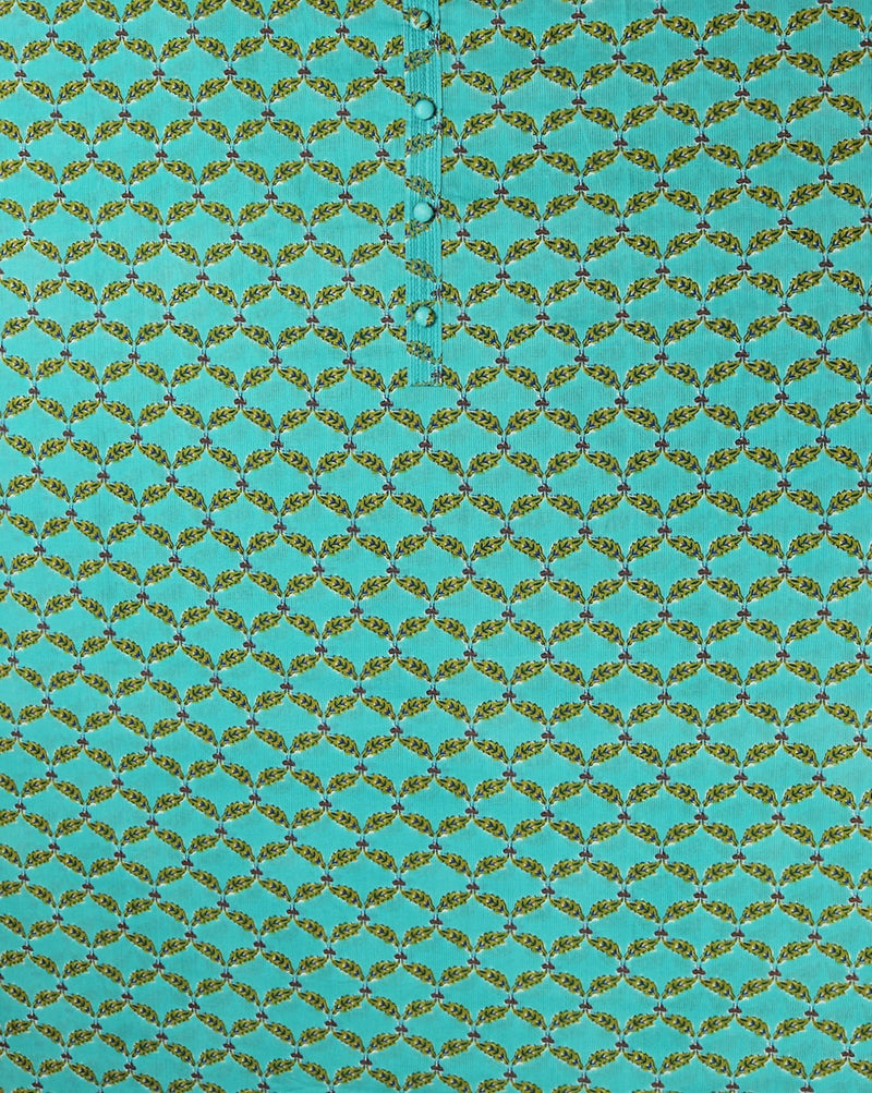 Rama Green Cotton Block Printed Suit with Applique Work Dupatta