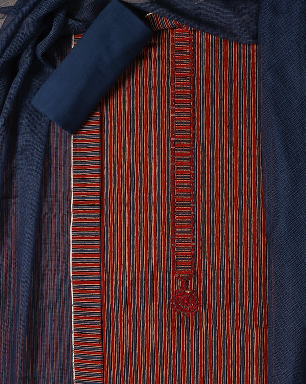 Stripes Printed Cotton Suit with Kota Doriya Dupatta