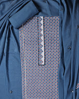 Blue Cotton Geometrical print Suit with Mirror Work Dupatta
